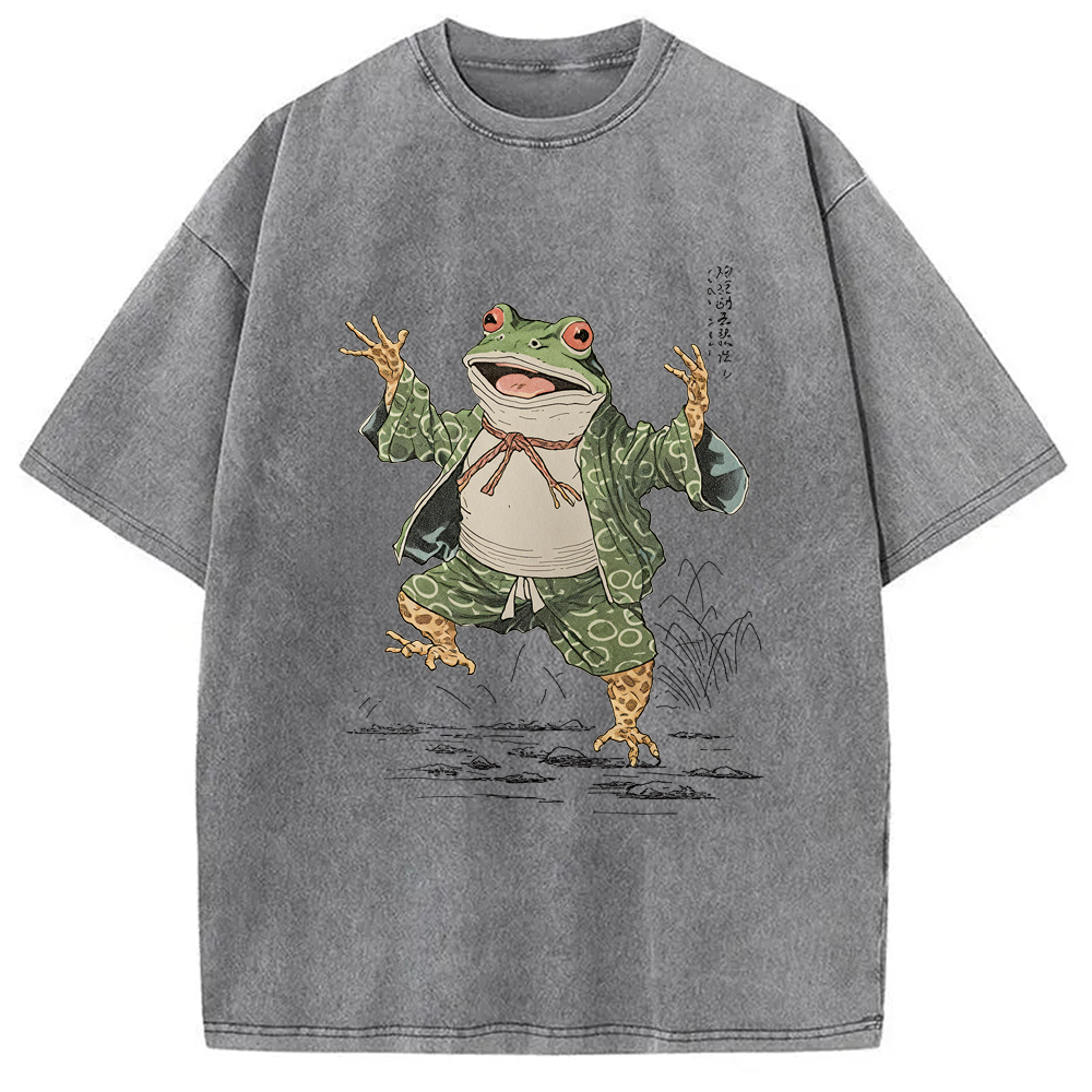 Tokyo-Assassin Frog Dancing Japanese Art Vintage Washed T-Shirt-Tokyo-Assassin