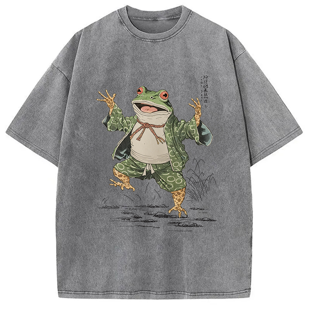 Tokyo-Assassin Frog Dancing Japanese Art Vintage Washed T-Shirt-Tokyo-Assassin