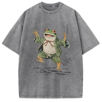 Tokyo-Assassin Frog Dancing Japanese Art Vintage Washed T-Shirt-Tokyo-Assassin