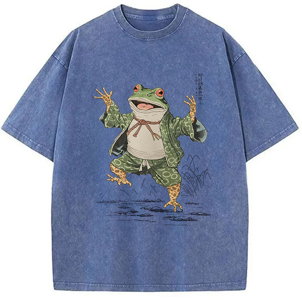 Tokyo-Assassin Frog Dancing Japanese Art Vintage Washed T-Shirt-Tokyo-Assassin