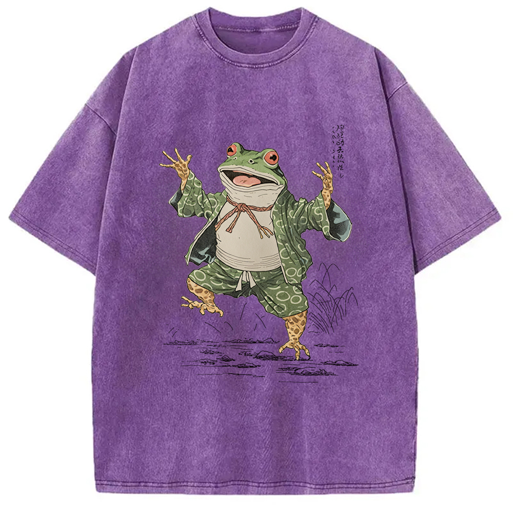 Tokyo-Assassin Frog Dancing Japanese Art Vintage Washed T-Shirt-Tokyo-Assassin