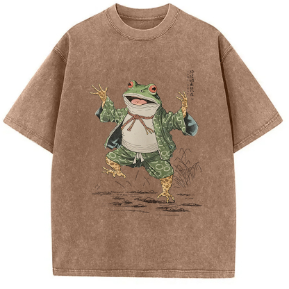 Tokyo-Assassin Frog Dancing Japanese Art Vintage Washed T-Shirt-Tokyo-Assassin