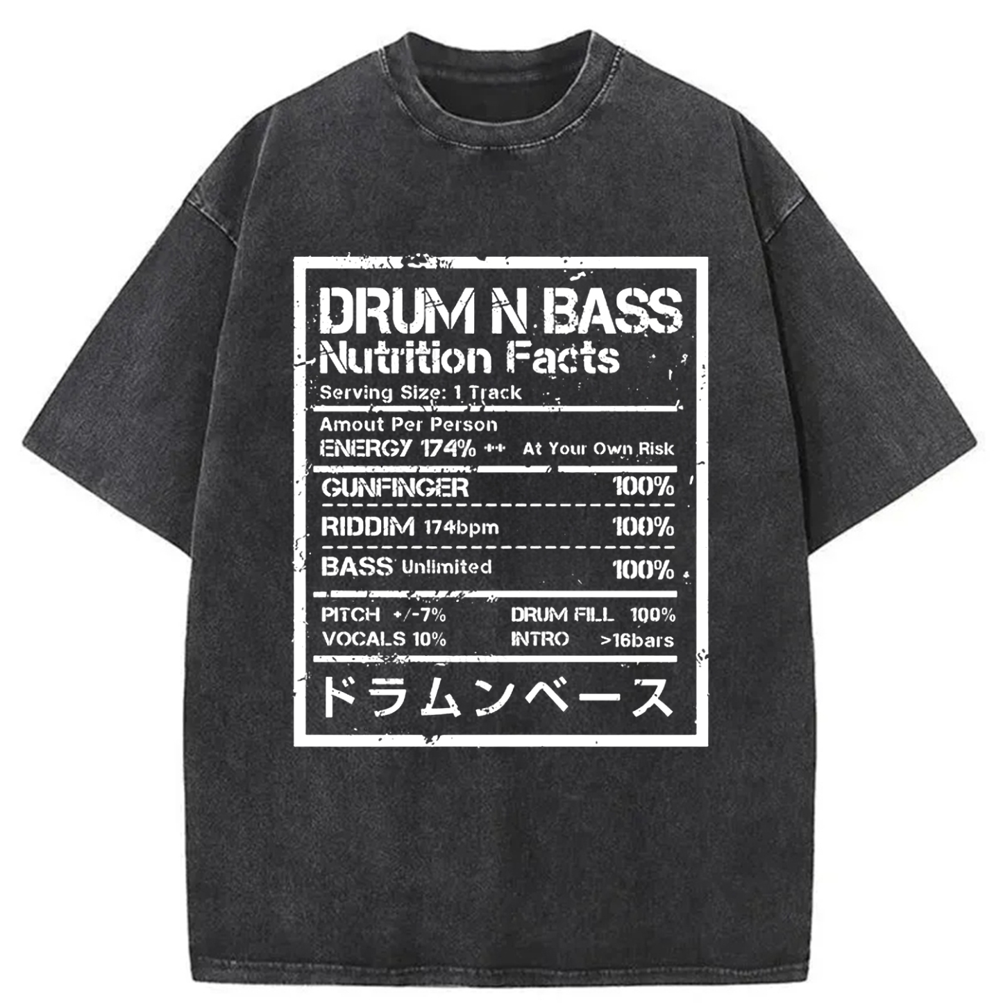 Tokyo-Assassin Drum&Bass Nutrition Facts Washed T-Shirt-Tokyo-Assassin