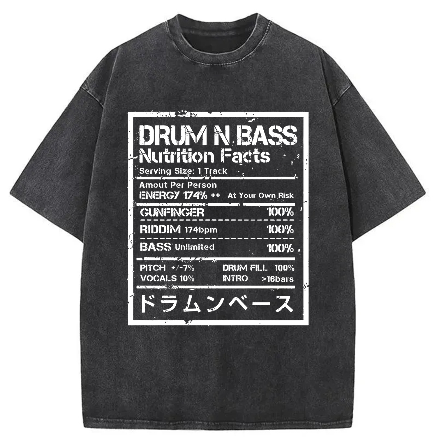 Tokyo-Assassin Drum&Bass Nutrition Facts Washed T-Shirt-Tokyo-Assassin
