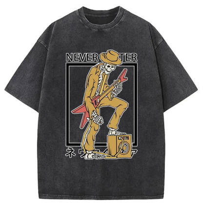 Tokyo-Assassin Skeleton Playing Electric Guitar Washed T-Shirt-Tokyo-Assassin