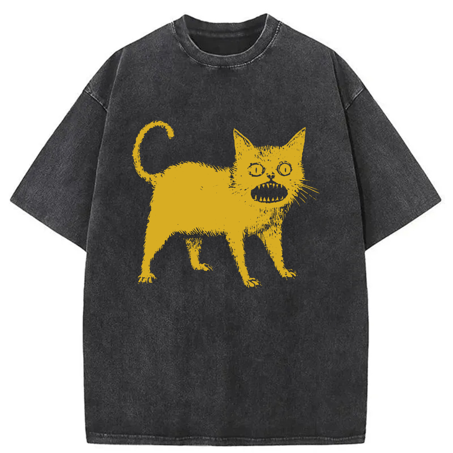 Tokyo-Assassin Horrible Japanese Cat Washed T-Shirt-Tokyo-Assassin