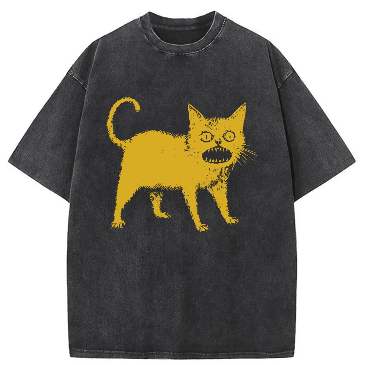 Tokyo-Assassin Horrible Japanese Cat Washed T-Shirt-Tokyo-Assassin