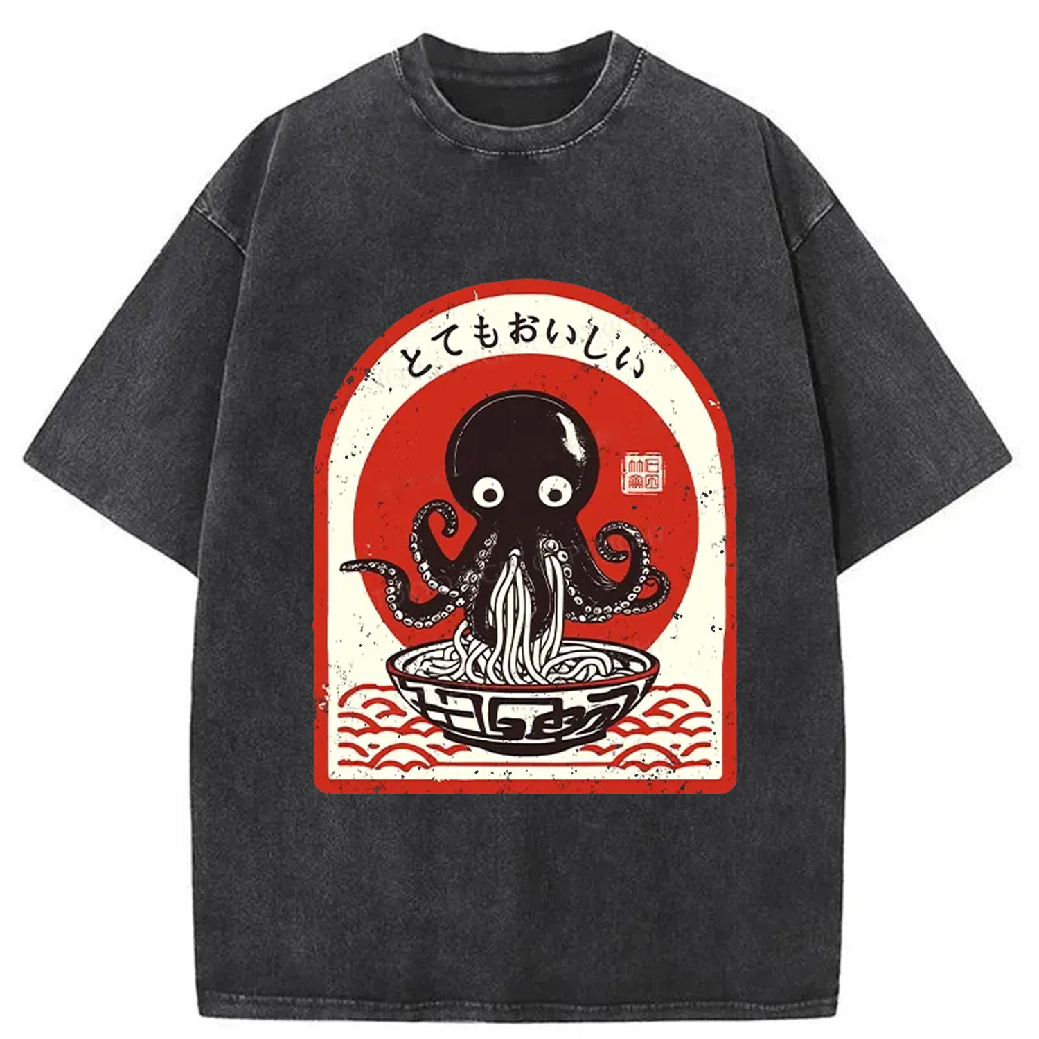 Tokyo-Assassin Ramen Lover Octopus Washed T-Shirt-Tokyo-Assassin