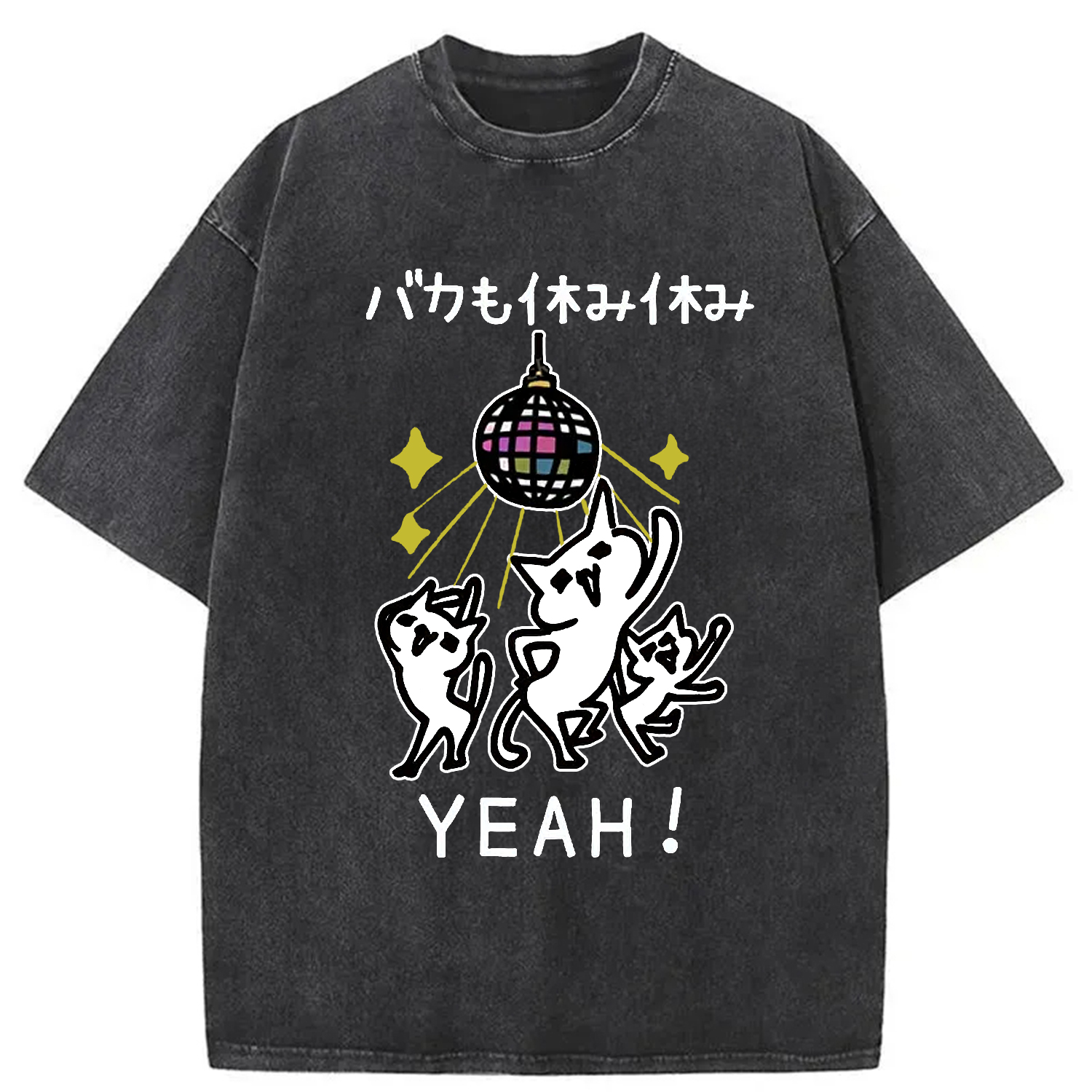 Tokyo-Assassin Cats Dancing Funny Washed T-Shirt-Tokyo-Assassin