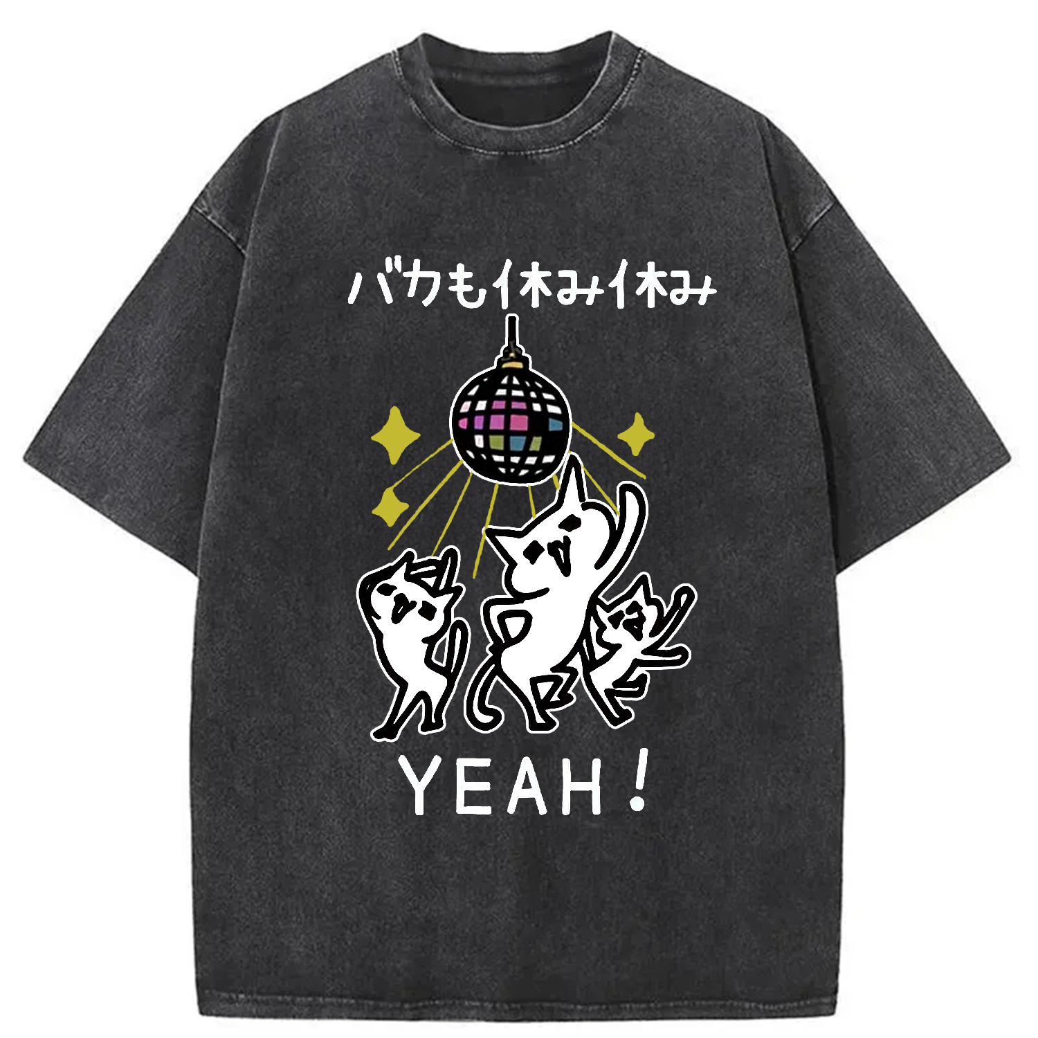 Tokyo-Assassin Cats Dancing Funny Washed T-Shirt-Tokyo-Assassin