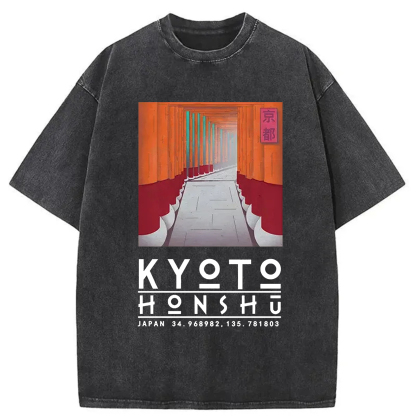 Tokyo-Assassin Kyoto Attractions Washed T-Shirt-Tokyo-Assassin