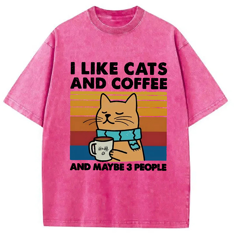 Tokyo-Assassin I Like Cats And Coffee Washed T-Shirt-Tokyo-Assassin