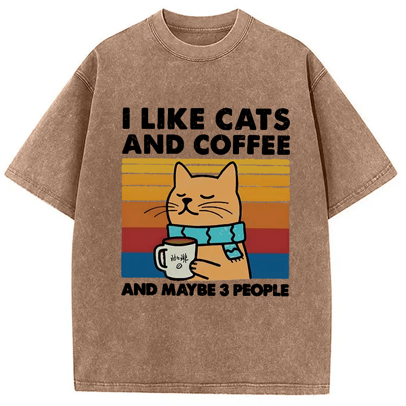 Tokyo-Assassin I Like Cats And Coffee Washed T-Shirt-Tokyo-Assassin