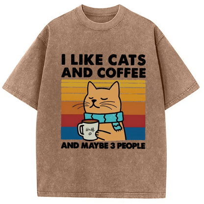 Tokyo-Assassin I Like Cats And Coffee Washed T-Shirt-Tokyo-Assassin