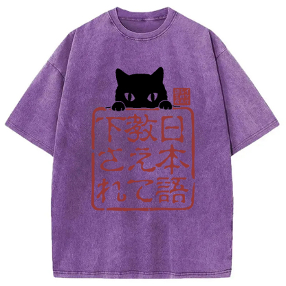 Tokyo-Assassin Please Teach Cat Japanese Washed T-Shirt-Tokyo-Assassin
