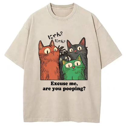 Tokyo-Assassin Cats Watching Poop Washed T-Shirt-Tokyo-Assassin
