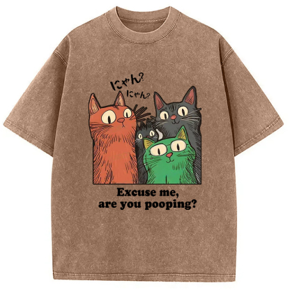 Tokyo-Assassin Cats Watching Poop Washed T-Shirt-Tokyo-Assassin