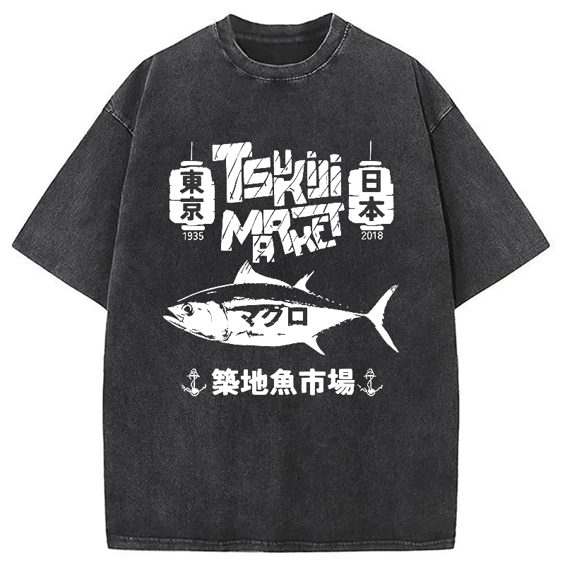 Tokyo-Assassin Retro Tsukiji Fish Market Washed T-Shirt-Tokyo-Assassin