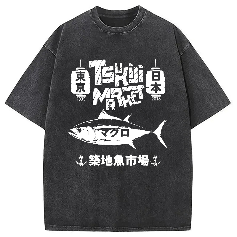 Tokyo-Assassin Retro Tsukiji Fish Market Washed T-Shirt-Tokyo-Assassin