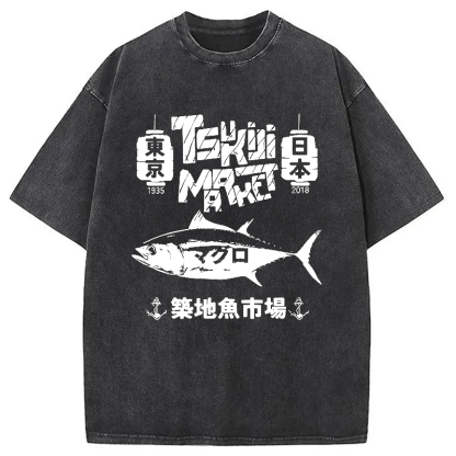 Tokyo-Assassin Retro Tsukiji Fish Market Washed T-Shirt-Tokyo-Assassin