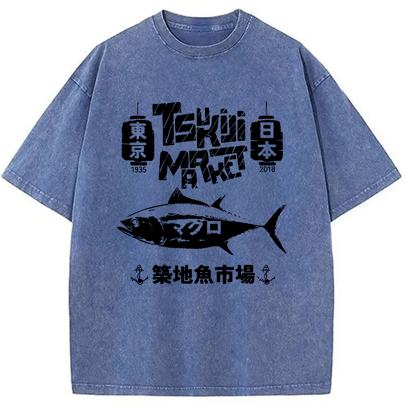Tokyo-Assassin Retro Tsukiji Fish Market Washed T-Shirt-Tokyo-Assassin