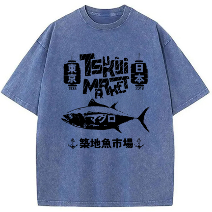 Tokyo-Assassin Retro Tsukiji Fish Market Washed T-Shirt-Tokyo-Assassin