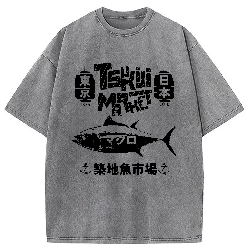 Tokyo-Assassin Retro Tsukiji Fish Market Washed T-Shirt-Tokyo-Assassin