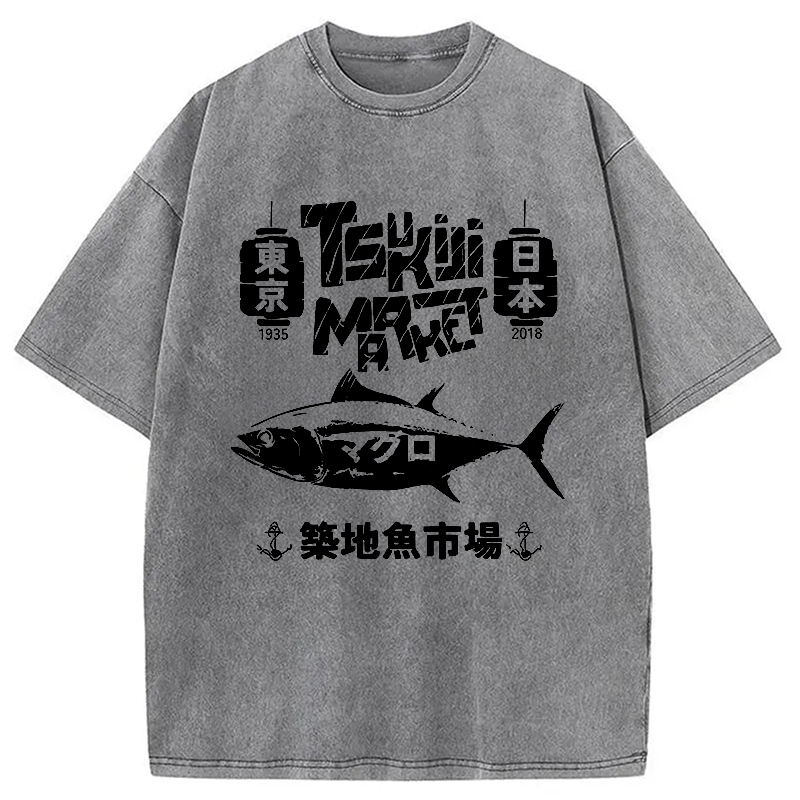 Tokyo-Assassin Retro Tsukiji Fish Market Washed T-Shirt-Tokyo-Assassin