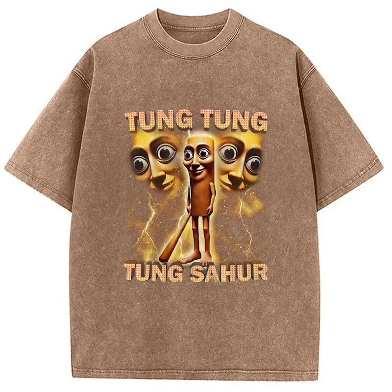 Tokyo-Assassin Tung Tung Tung Sahur Funny Baseball Bat Meme Washed T-Shirt-Tokyo-Assassin
