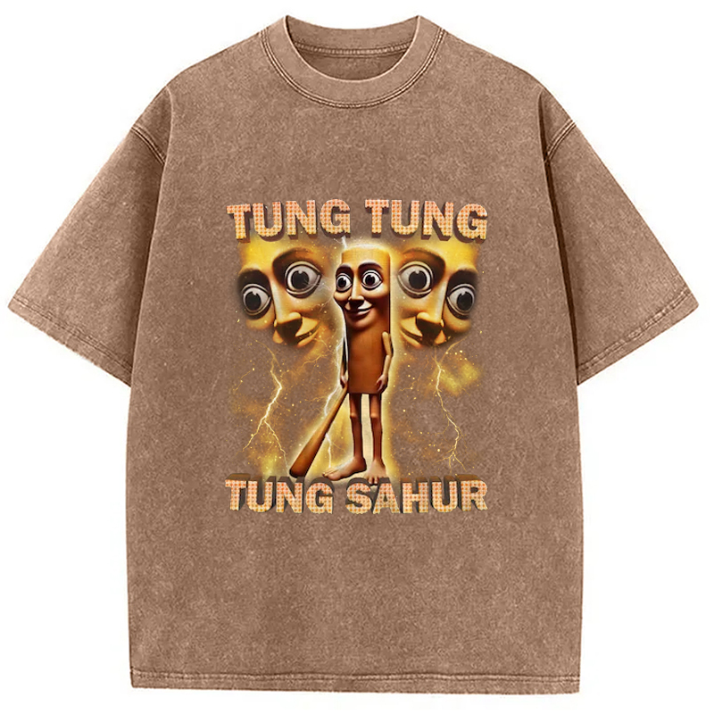Tokyo-Assassin Tung Tung Tung Sahur Funny Baseball Bat Meme Washed T-Shirt-Tokyo-Assassin