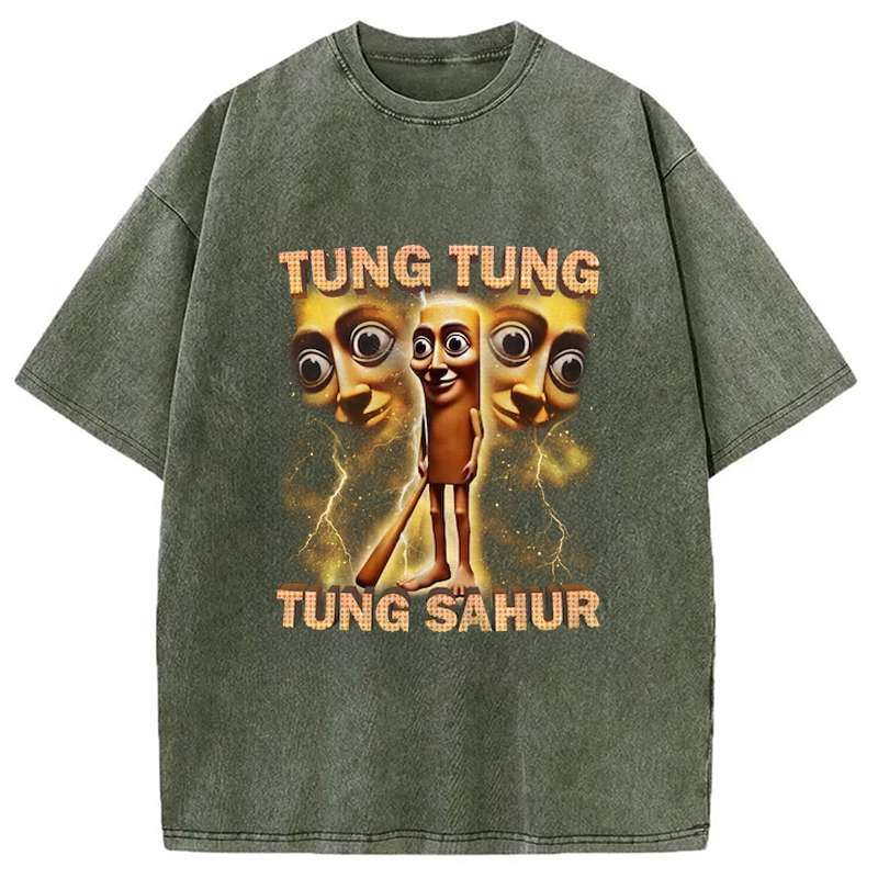 Tokyo-Assassin Tung Tung Tung Sahur Funny Baseball Bat Meme Washed T-Shirt-Tokyo-Assassin