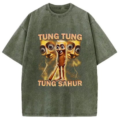 Tokyo-Assassin Tung Tung Tung Sahur Funny Baseball Bat Meme Washed T-Shirt-Tokyo-Assassin
