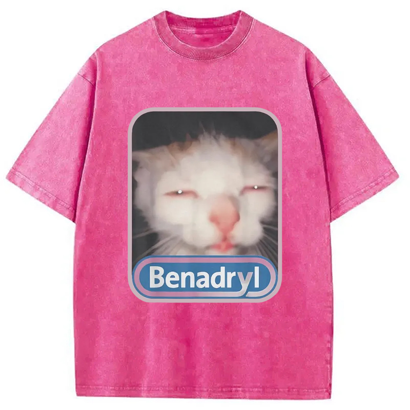 Tokyo-Assassin Benadryl Meme Cat Washed T-Shirt-Tokyo-Assassin