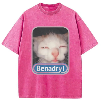Tokyo-Assassin Benadryl Meme Cat Washed T-Shirt-Tokyo-Assassin