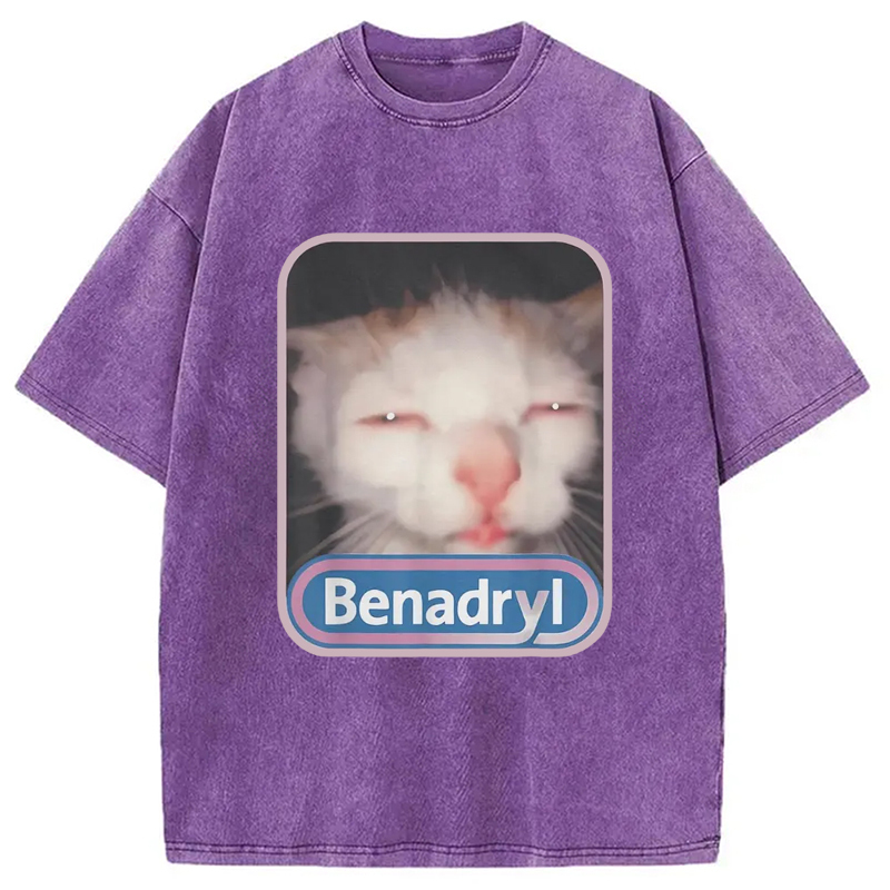Tokyo-Assassin Benadryl Meme Cat Washed T-Shirt-Tokyo-Assassin