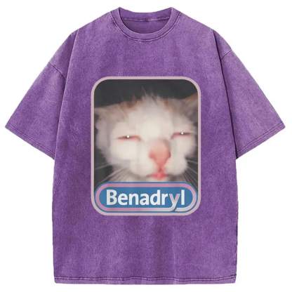 Tokyo-Assassin Benadryl Meme Cat Washed T-Shirt-Tokyo-Assassin