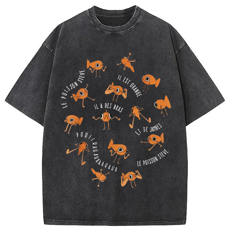 Tokyo-Assassin Le Poisson Steve Funny Fish Meme Washed T-Shirt-Tokyo-Assassin