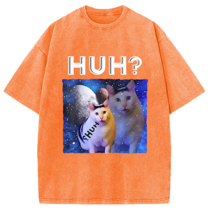 Tokyo-Assassin Funny Meme Huh Cat Washed T-Shirt-Tokyo-Assassin