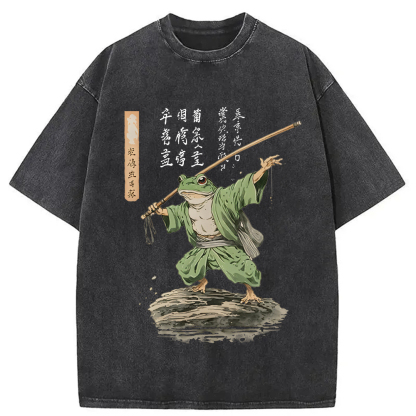 Tokyo-Assassin Frog Samurai Japanese Art Vintage Washed T-Shirt-Tokyo-Assassin