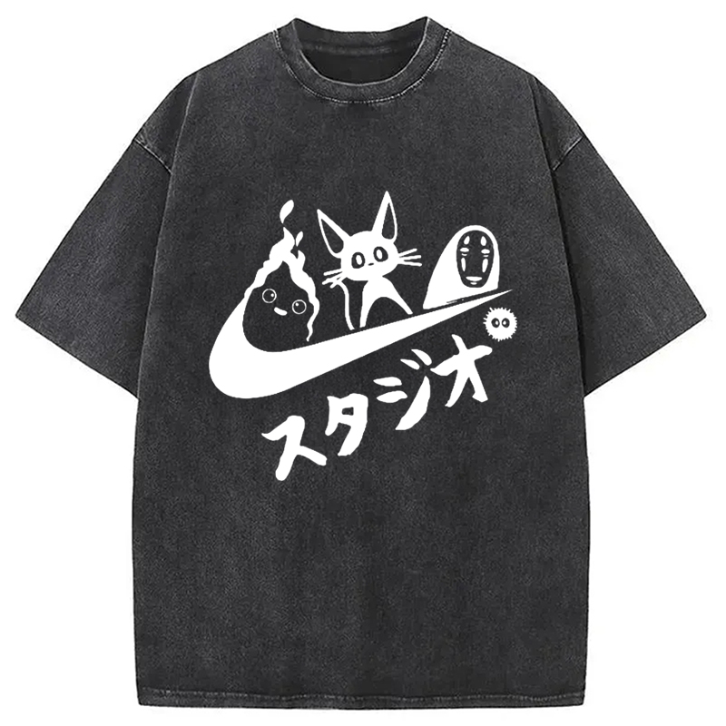 Tokyo-Assassin Black Cat Ghibli Vintage Washed T-Shirt-Tokyo-Assassin