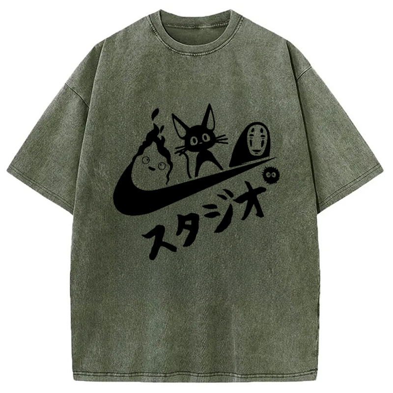 Tokyo-Assassin Black Cat Ghibli Vintage Washed T-Shirt-Tokyo Assassin