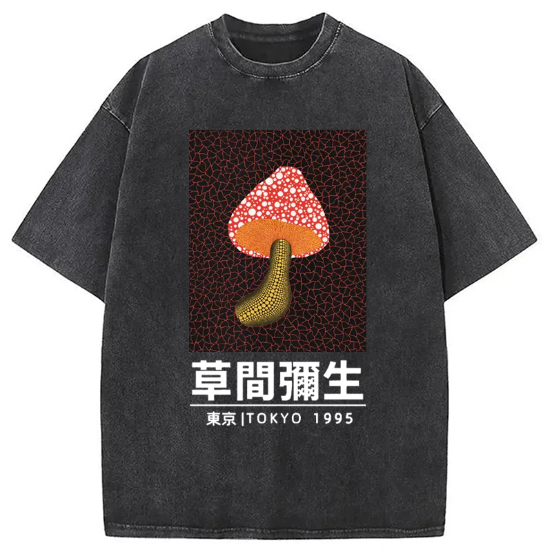 Tokyo-Assassin Artistic Creation Mushroom Art Washed T-Shirt-Tokyo-Assassin