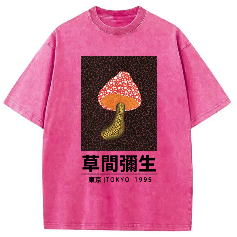 Tokyo-Assassin Artistic Creation Mushroom Art Washed T-Shirt-Tokyo-Assassin