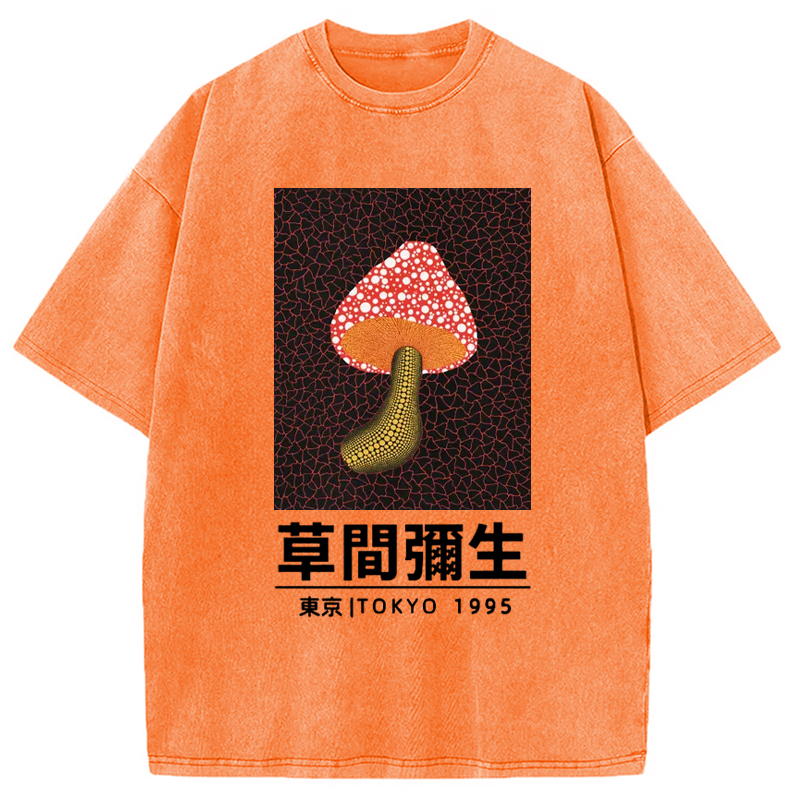 Tokyo-Assassin Artistic Creation Mushroom Art Washed T-Shirt-Tokyo-Assassin