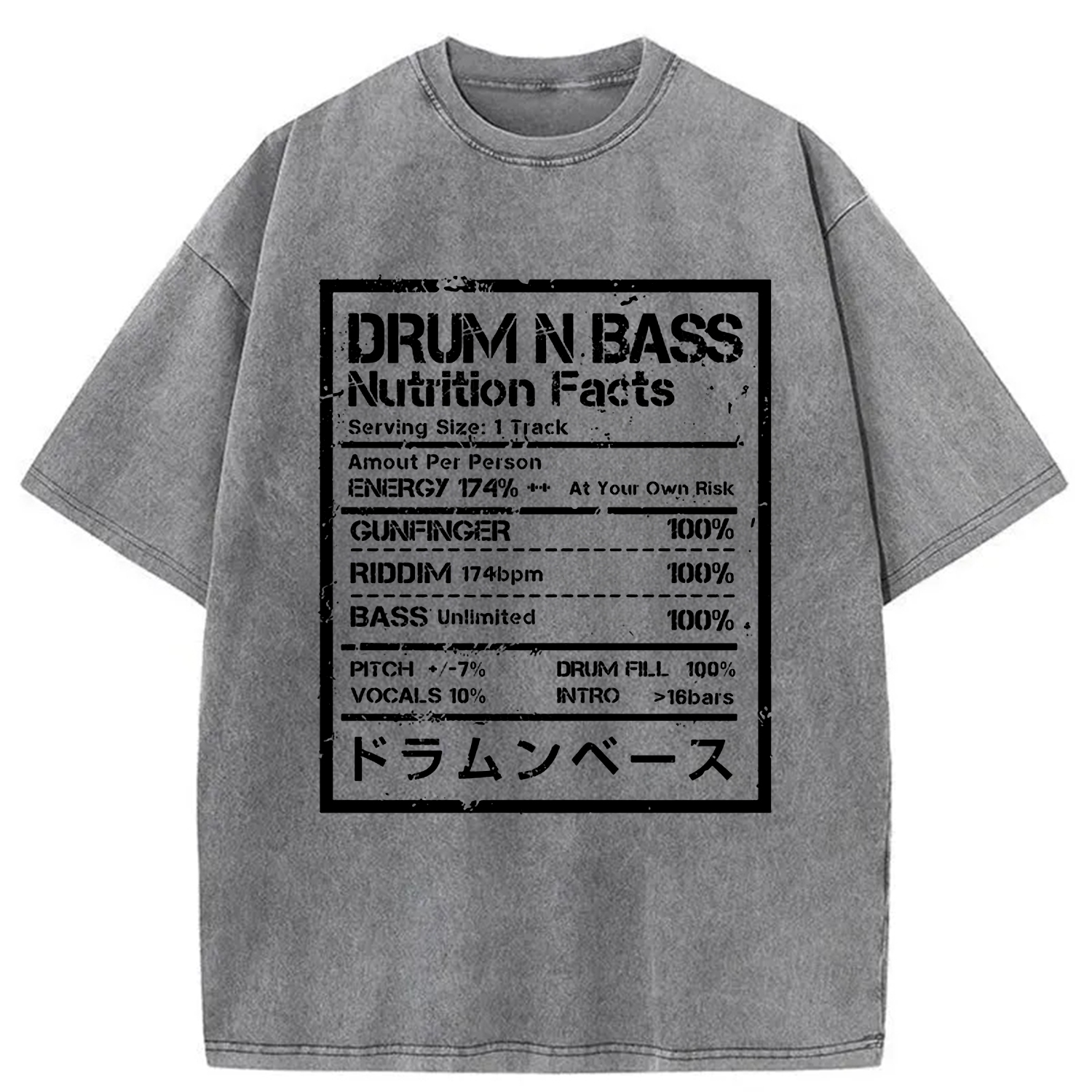 Tokyo-Assassin Drum&Bass Nutrition Facts Washed T-Shirt-Tokyo-Assassin