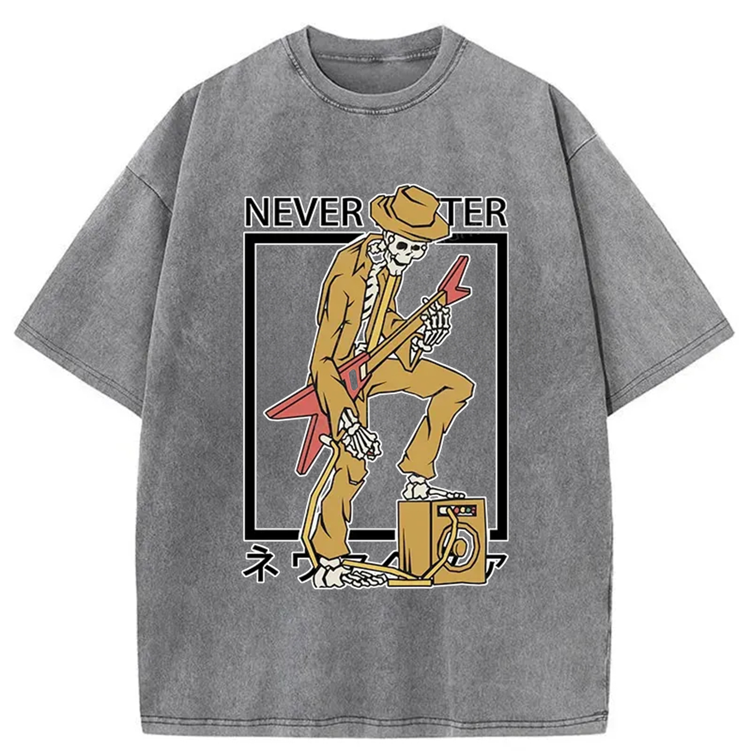 Tokyo-Assassin Skeleton Playing Electric Guitar Washed T-Shirt-Tokyo-Assassin