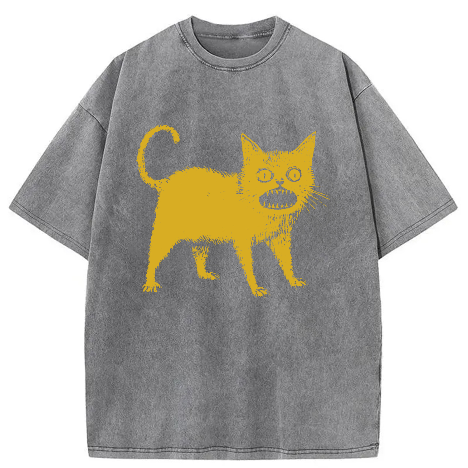 Tokyo-Assassin Horrible Japanese Cat Washed T-Shirt-Tokyo-Assassin