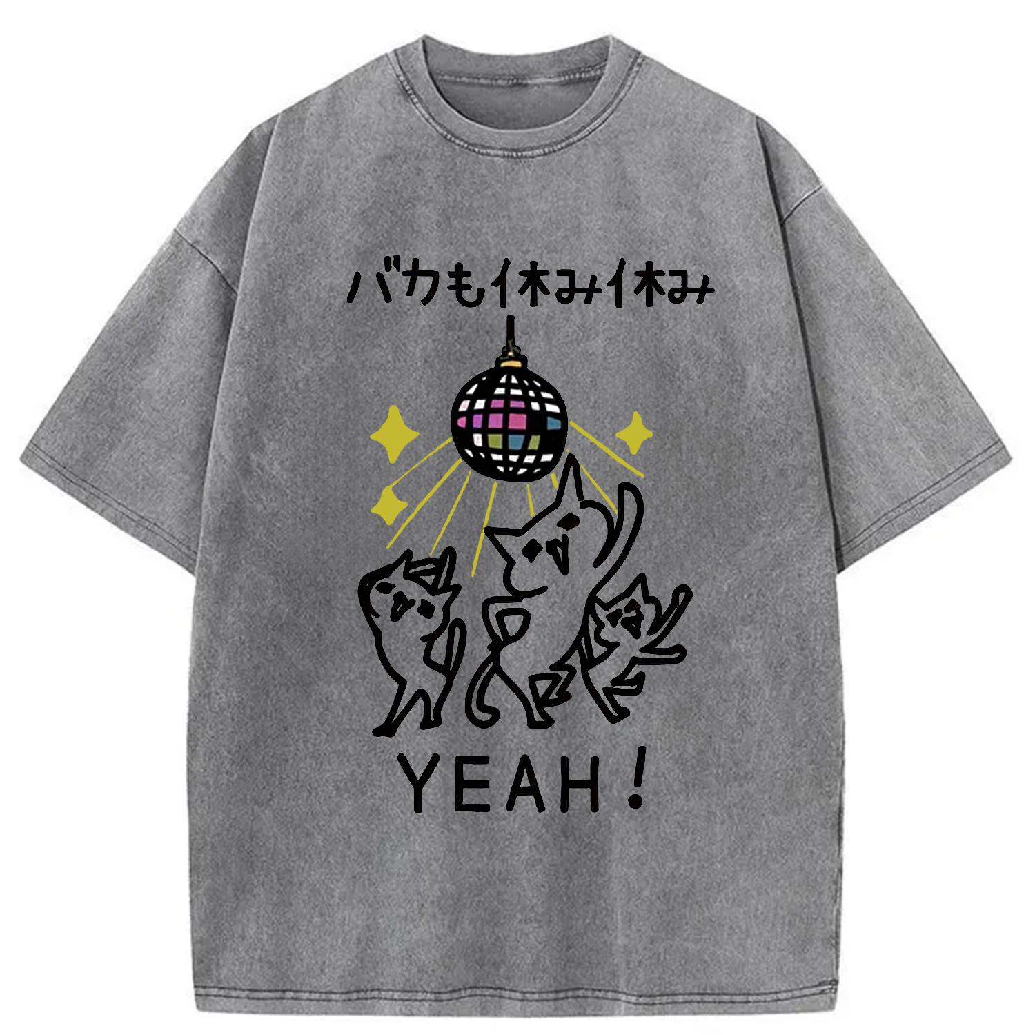 Tokyo-Assassin Cats Dancing Funny Washed T-Shirt-Tokyo-Assassin