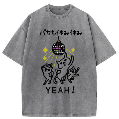 Tokyo-Assassin Cats Dancing Funny Washed T-Shirt-Tokyo-Assassin
