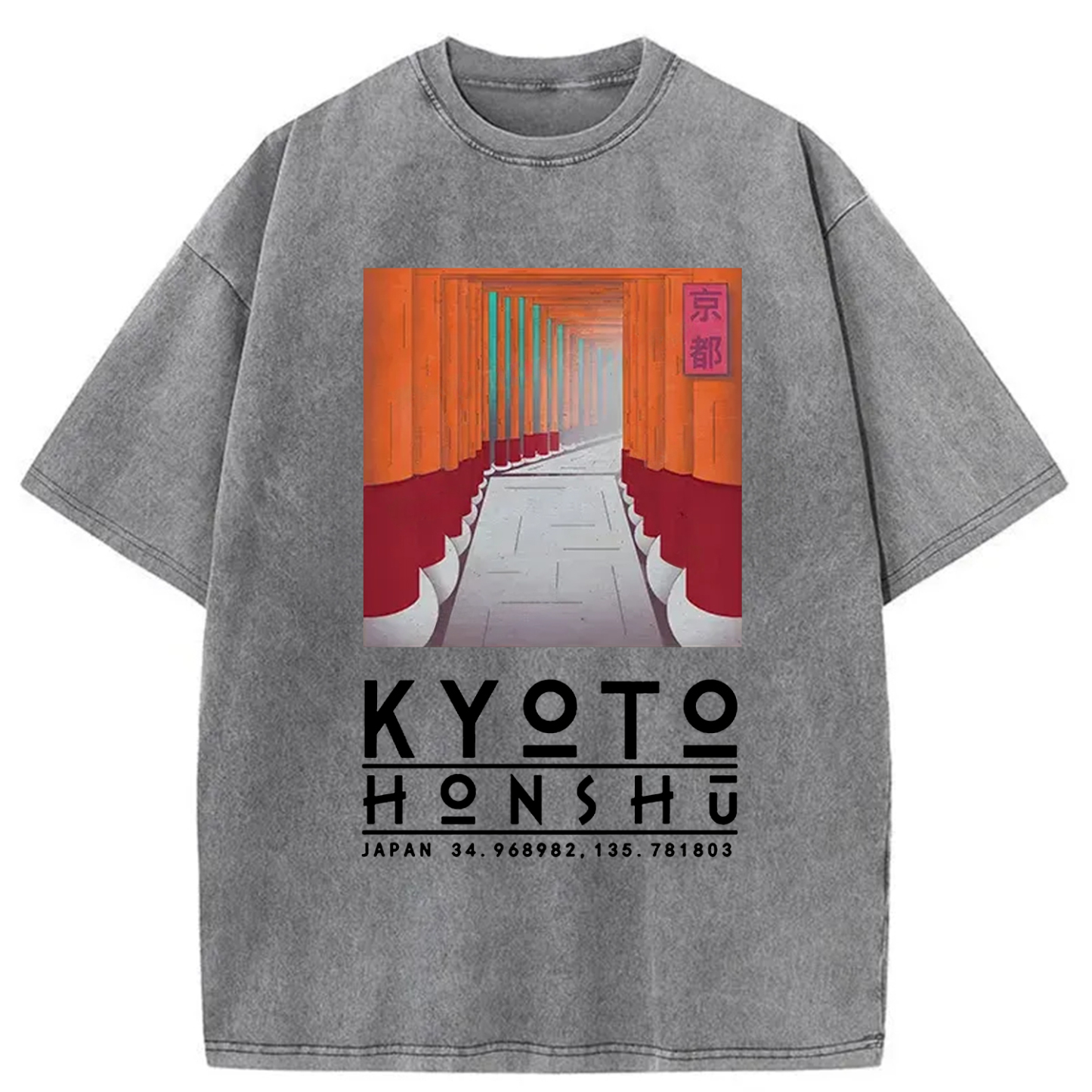 Tokyo-Assassin Kyoto Attractions Washed T-Shirt-Tokyo-Assassin